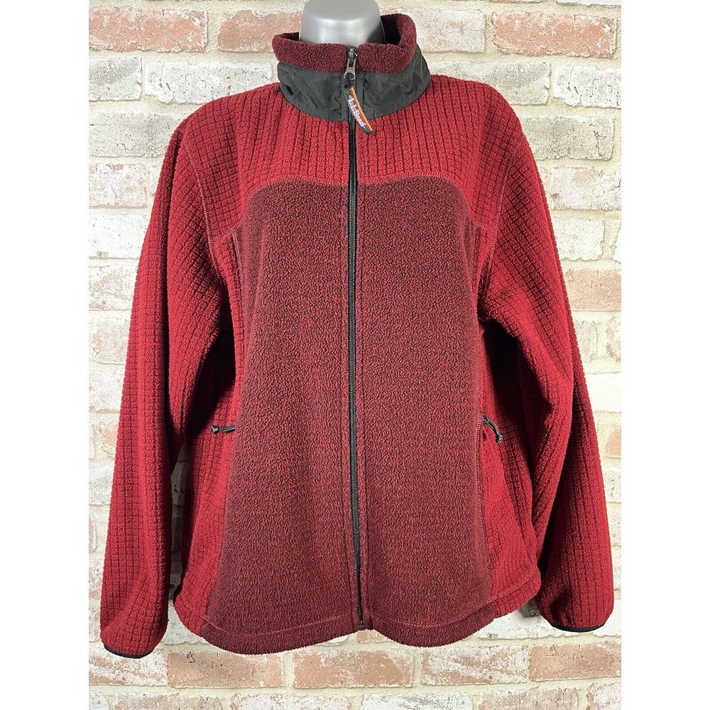 Vtg 90s L.L. Bean Women's Grid Pattern Fleece Jacket Full Zip Sz Large USA Made